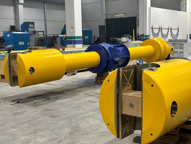 Close-up of yellow terminal couplings in EPR workshop